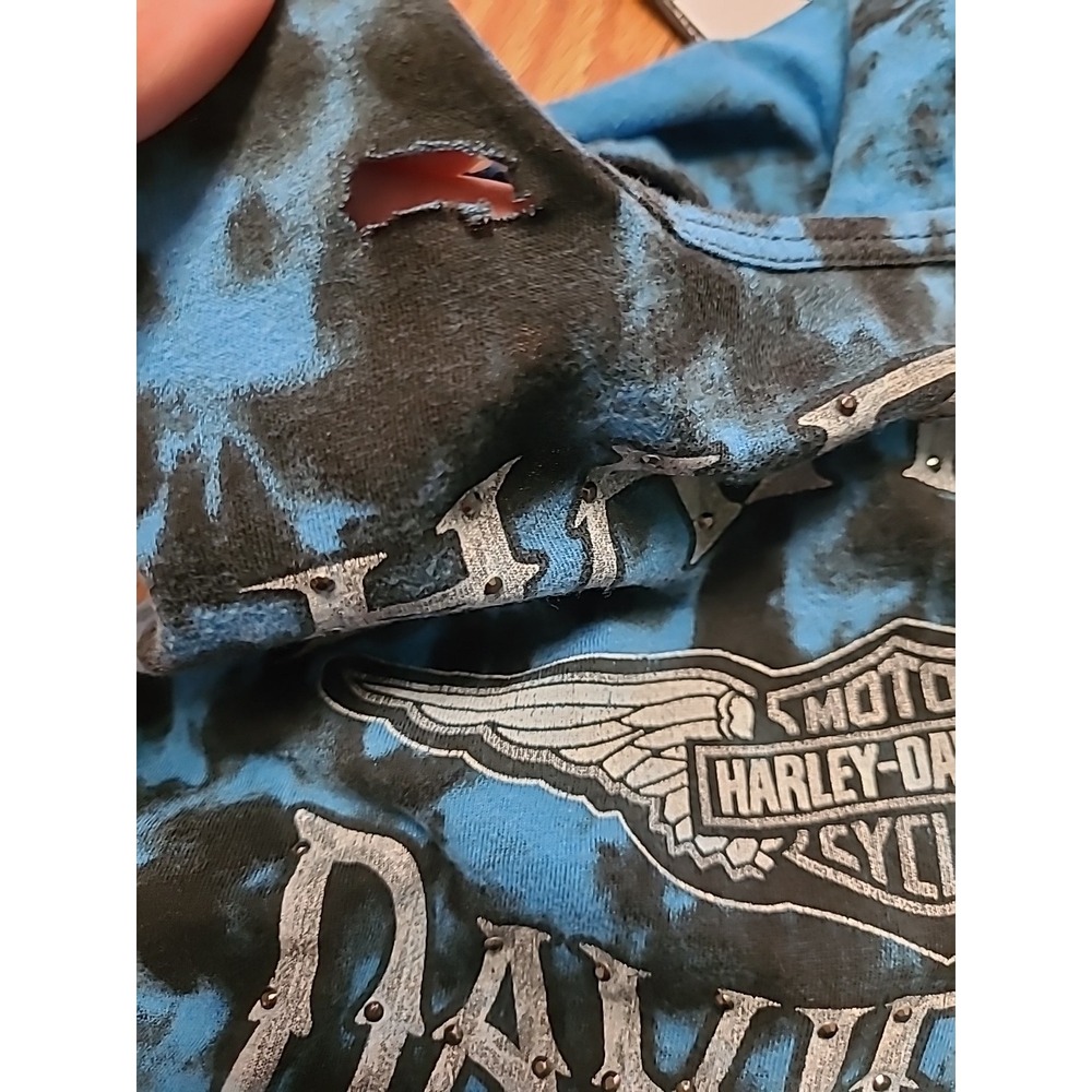 2013 Y2K Harley Davidson Women's Small Skull‎ Print Blue Studded Tank Top - Picture 7 of 7